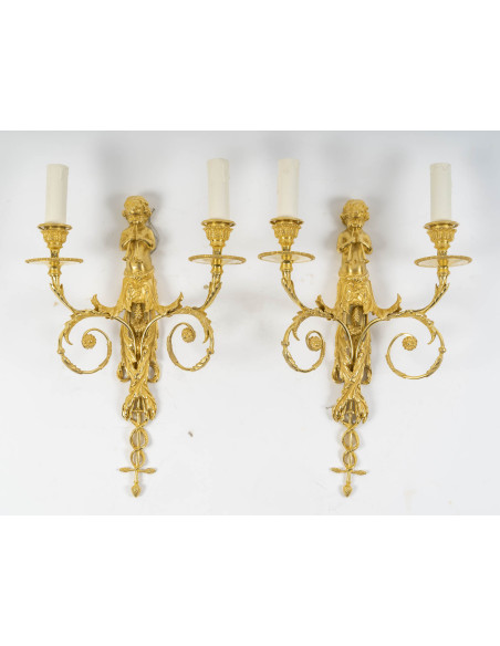 A Pair of Wall - Lights in Louis XVI Style.  19th century.