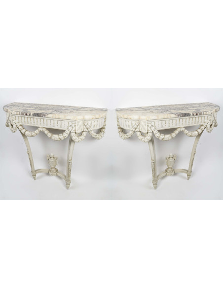 A Pair of Console Tables in Louis XVI Style.  19th century.