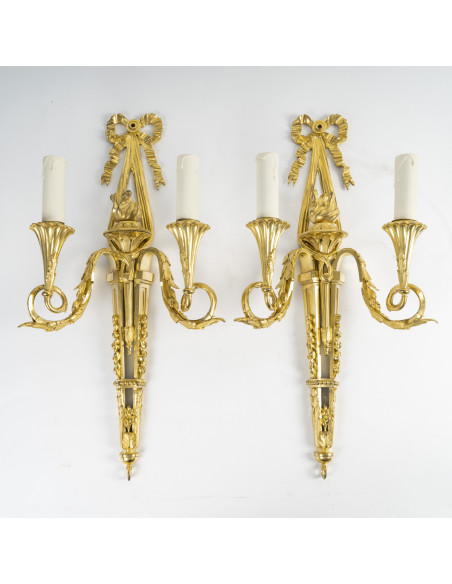 A Pair of Wall - Lights in Louis XVI Style.  19th century.